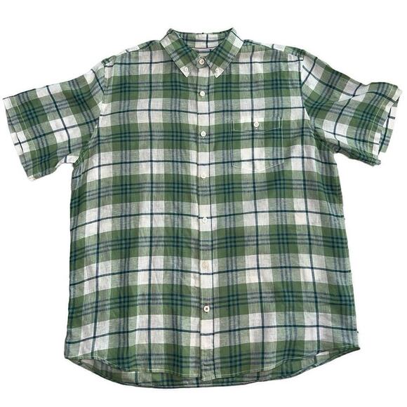 Weatherproof Vintage Washable Linen ButtonDown Shirt Green Cream Plaid Size XL - Picture 1 of 11